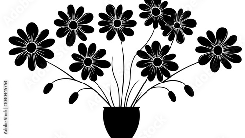 A collection of daisies arranged in a small vase, with stems reaching upward, vector illustration art