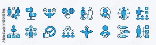 Set of choice icon vector. Containing decision, option, selection, opportunity, preference, direction, quiz answer, select, alternative, possibility, choose, variety, plan, truth, solving, decide