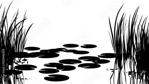 Duckweed covering the surface of stagnant water, vector illustration art