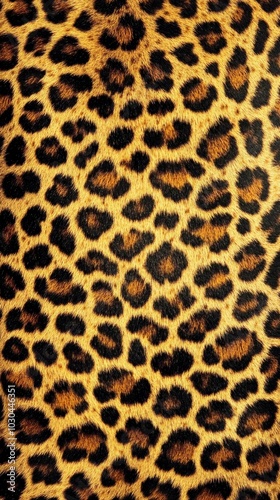 Full-frame close-up of a leopard skin pattern with bold black spots on a golden-brown background, showcasing the intricate and natural texture of the fur.