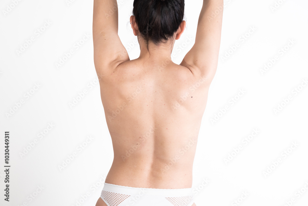 person from back showing their spine, body health, rehabilitation, scoliosis person from back showing their spine, body health, rehabilitation, scoliosis