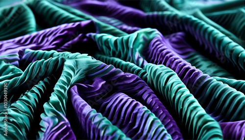 Wallpaper Mural Textured fabric drapes in vibrant green and purple hues, showcasing intricate folds Torontodigital.ca