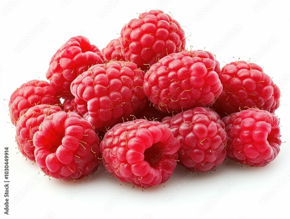 A Closeup Image of a Cluster of Ripe Juicy and Vibrant Red Raspberries Isolated on a Clean White Background The Raspberries Appear Fresh Healthy and Appetizing Perfect for a Summer Snack or Dessert A Closeup Image of a Cluster of Ripe Juicy and Vibrant Red Raspberries Isolated on a Clean White Background The Raspberries Appear Fresh Healthy and Appetizing Perfect for a Summer Snack or Dessert