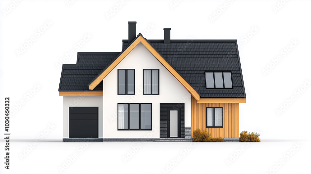 Scandinavian house with clean lines and natural wood accents isolated on white background Scandinavian house with clean lines and natural wood accents isolated on white background