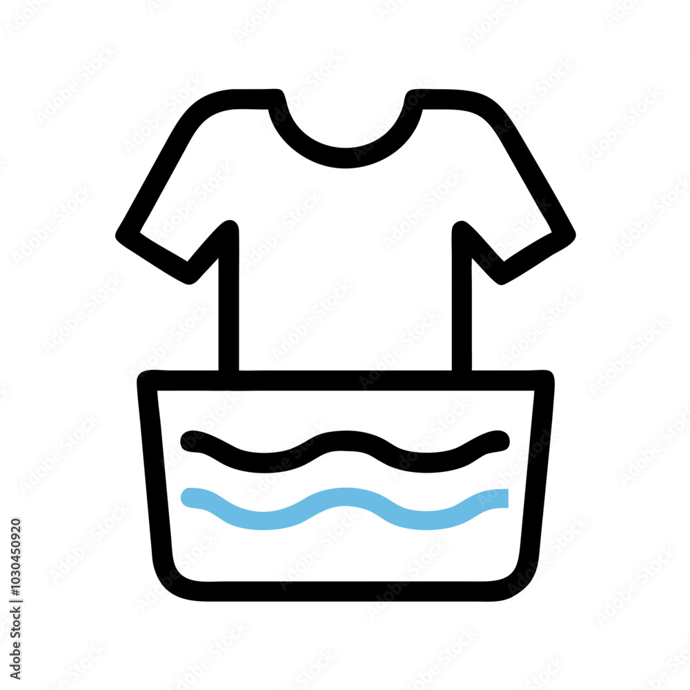 Laundry Icon: T-shirt and Water Basin in Black and Blue Laundry Icon: T-shirt and Water Basin in Black and Blue