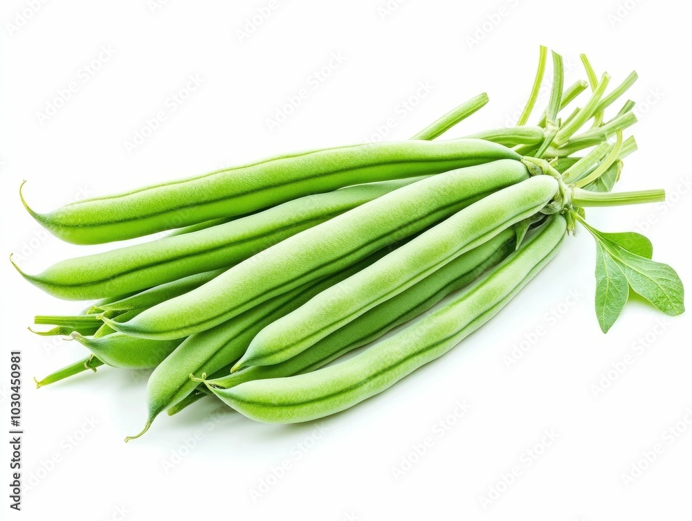 A Bunch of Long Slender Fresh Green Beans with Detailed Texture Isolated on a Clean White Background Healthy Organic Vegetable for Cooking Gardening or Grocery Store Display A Bunch of Long Slender Fresh Green Beans with Detailed Texture Isolated on a Clean White Background Healthy Organic Vegetable for Cooking Gardening or Grocery Store Display