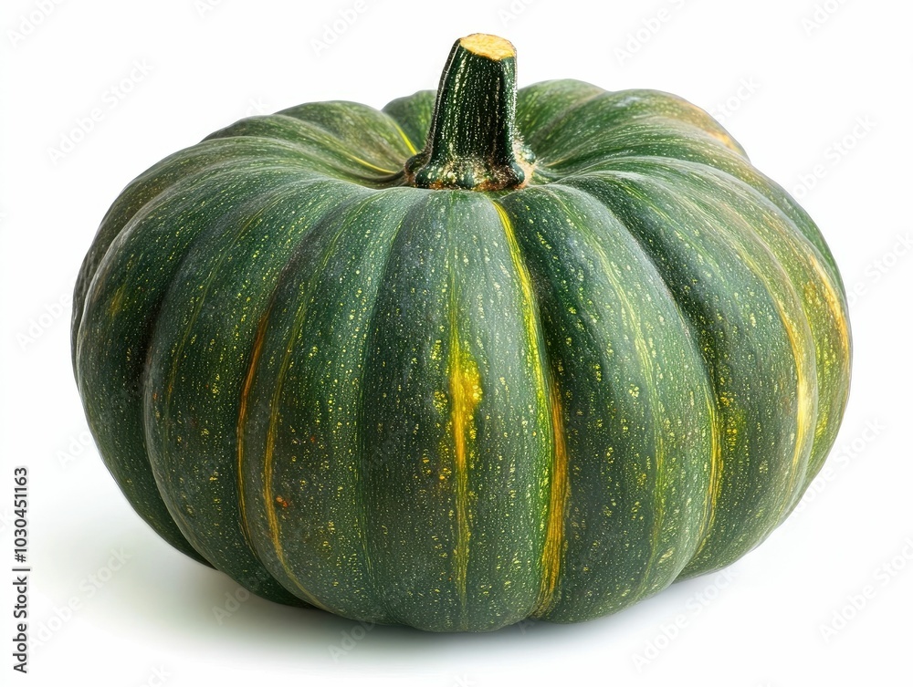 Close up Photograph of a Freshly Harvested Whole Green Acorn Squash with Ribbed Texture and Natural Details Isolated on a Plain White Studio Background Close up Photograph of a Freshly Harvested Whole Green Acorn Squash with Ribbed Texture and Natural Details Isolated on a Plain White Studio Background