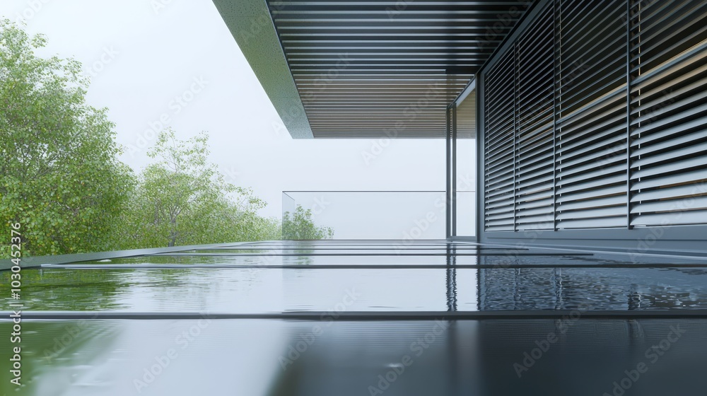 Fototapeta premium Innovative Rainwater Harvesting System in Sustainable Modular House - 3D Render Illustration
