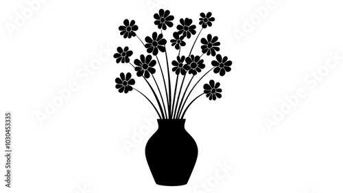 An asymmetrical arrangement of flowers with varying stem lengths placed irregularly in a vase, vector illustration art