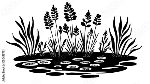 Bladderwort floating in pond with tiny traps underwater, vector illustration art