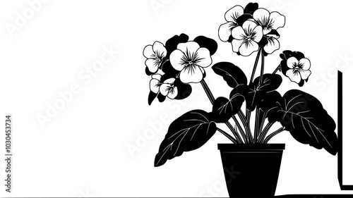 A blooming African violet displayed on a windowsill in a bright room, vector illustration art