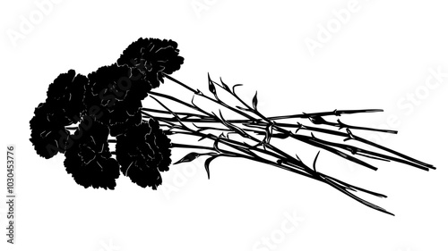 Bouquet of cut perpetual carnations lying flat on a smooth surface, vector illustration art