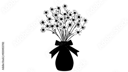 Bouquet in a vase with a ribbon tied like a swaddling blanket, vector illustration art
