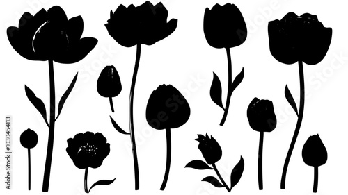 Chocolate cosmos buds in various stages of opening, vector illustration art