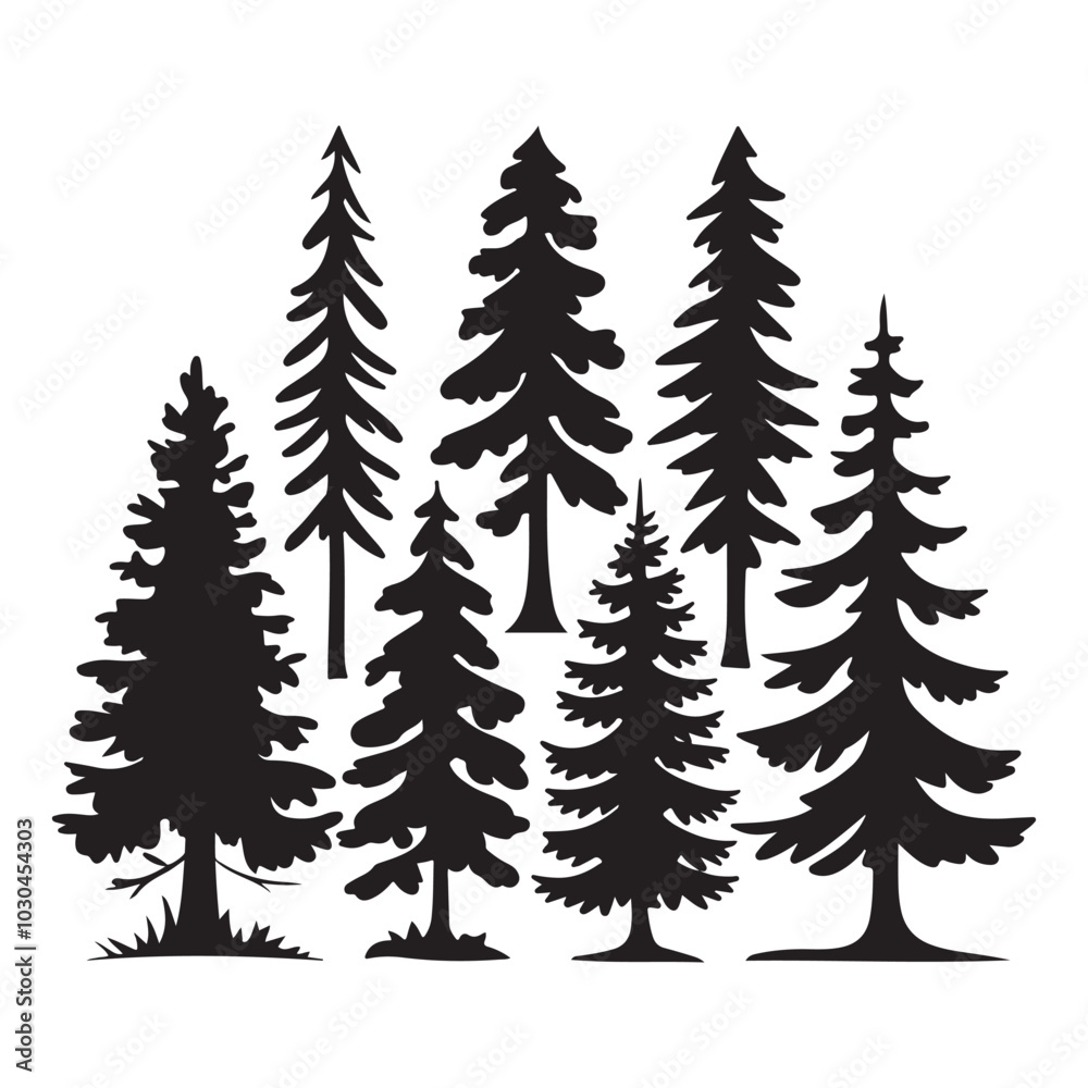 Obraz premium set of vector fir tree silhouette