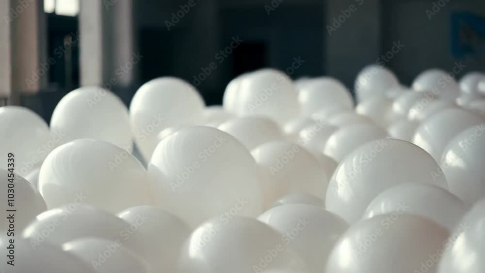 Festive Celebration with Sea of White Balloons Creating Whimsical Background and Texture for Your Event with Playful Round Decorations