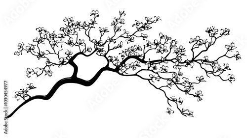 Dogwood tree with horizontal branching structure, vector illustration art