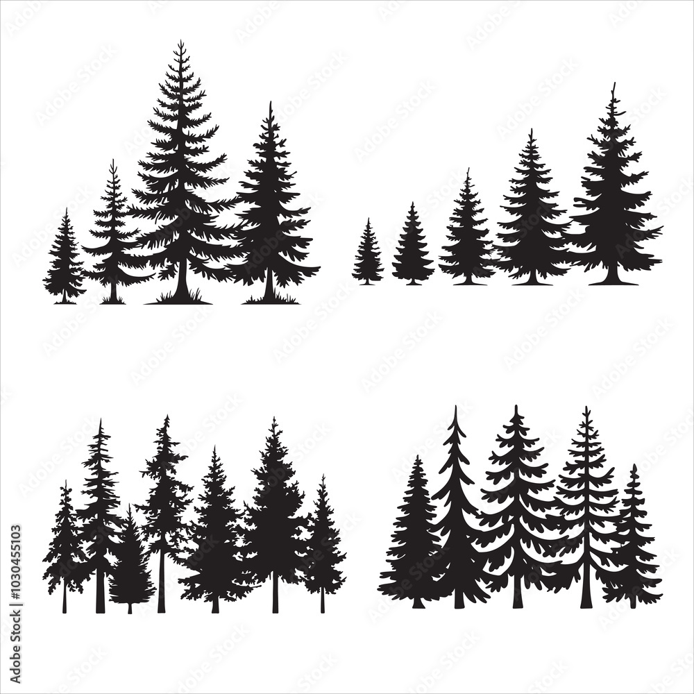 Obraz premium set of vector fir tree silhouette
