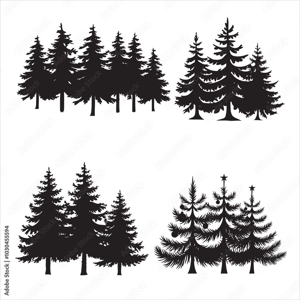 Obraz premium set of vector fir tree silhouette