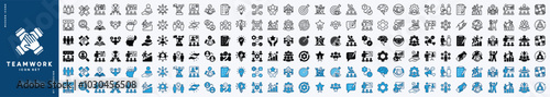 Set of business teamwork, team or group people working together icon. Containing cooperation, collaboration, co-worker, support, achievement, success, organization. Vector illustration