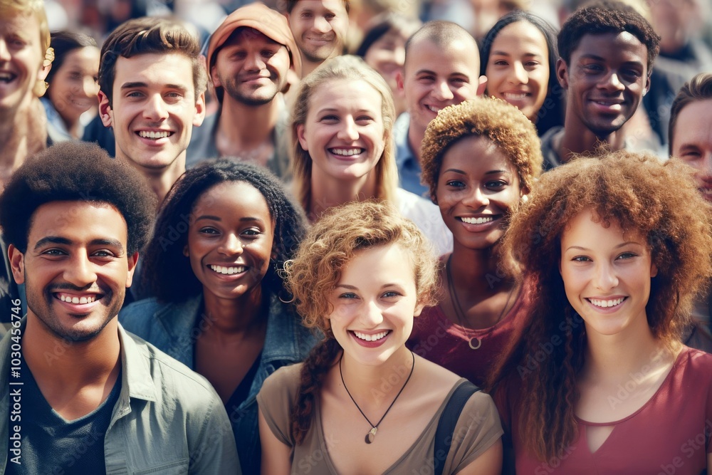 Large crowd of people looking at camera, smiling, portrait Large crowd of people looking at camera, smiling, portrait