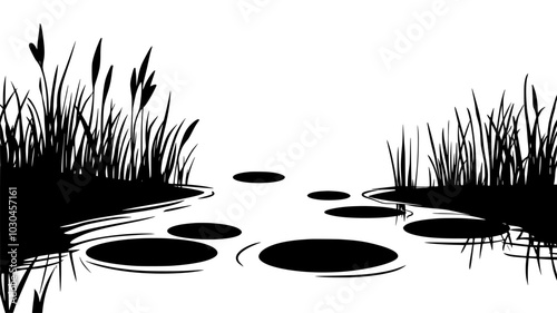 Duckweed covering the surface of a still pond, vector illustration art