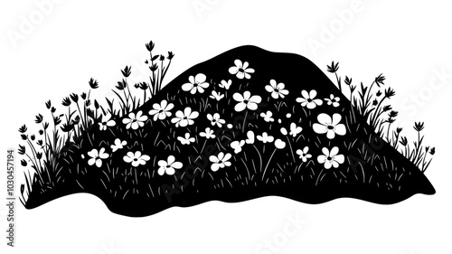 Alpine forget-me-not nestled in scree slope, vector illustration art