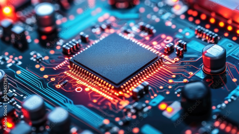 Obraz premium A close-up of a computer chip. Perfect for illustrating technology and the future of electronics.