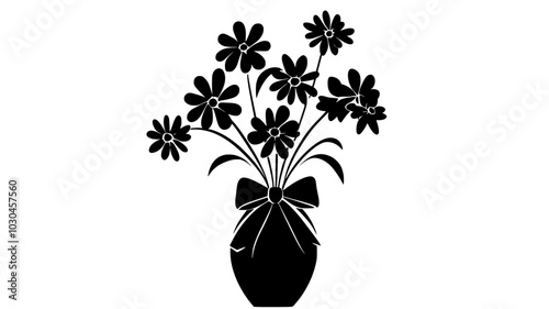 Bouquet in a vase with a ribbon tied like a swaddling blanket, vector illustration art