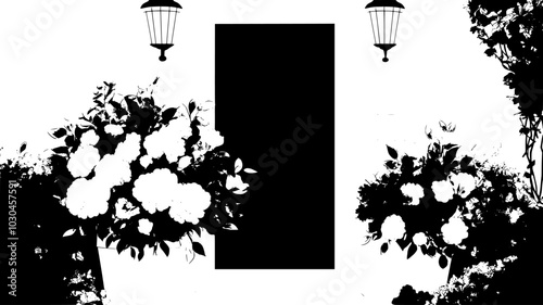 Bouquet of mixed flowers with note card on doorstep, vector illustration art