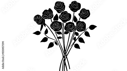 Bouquet of roses with intertwined stems and leaves, vector illustration art