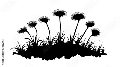 Carnivorous sundew plants in a peat bog setting, vector illustration art