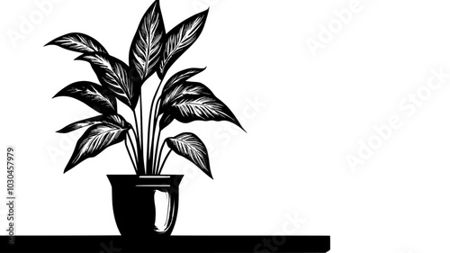 Chinese evergreen plant in a decorative pot on a shelf, vector illustration art