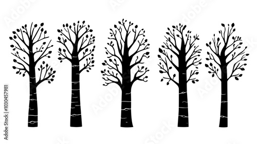 Chicle trees with bark cuts in Central American forest, vector illustration art