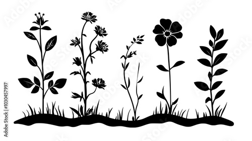 Chocolate cosmos growing alongside other garden plants, vector illustration art