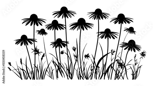 Coneflower plants with daisy-like blooms in a prairie setting, vector illustration art