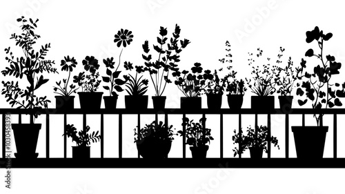 Container garden with mixed flowers on balcony, vector illustration art