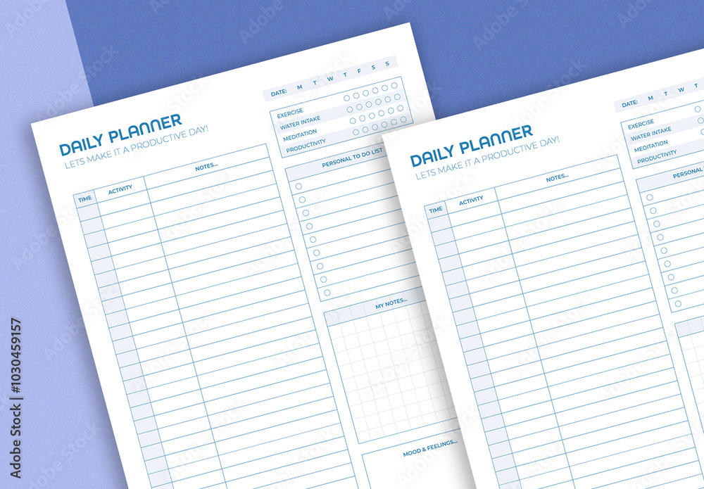 Blue Weekly Planner Stock Template | Adobe Stock