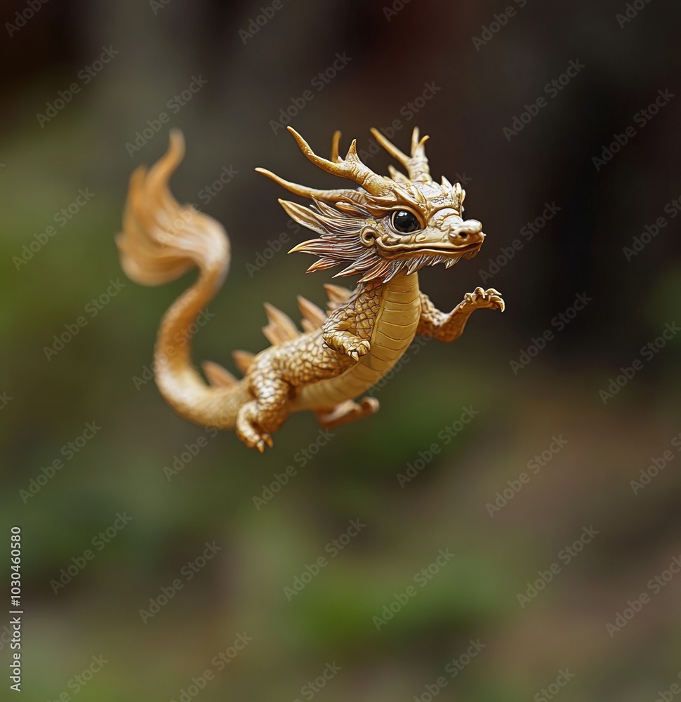 Obraz premium Small cute and flexible Chinese dragon floating in the air, fantasy and mythology concept Generative AI