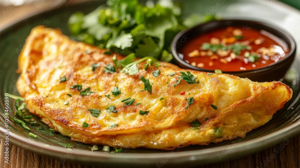 Delicious Omelette with Fresh Herbs and Sauce Delicious Omelette with Fresh Herbs and Sauce