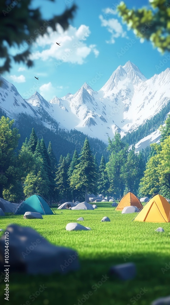 Camping Tents in a Mountainous Forest Clearing Camping Tents in a Mountainous Forest Clearing