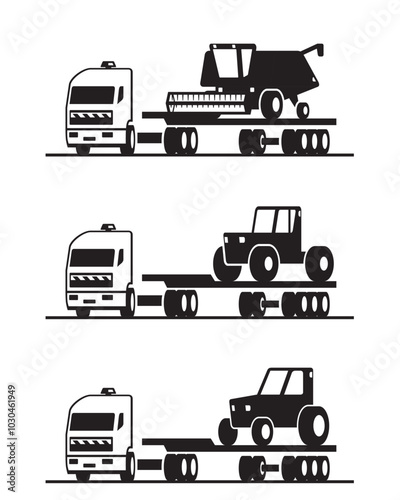 Transportation of heavy agricultural machinery in perspective – vector illustration