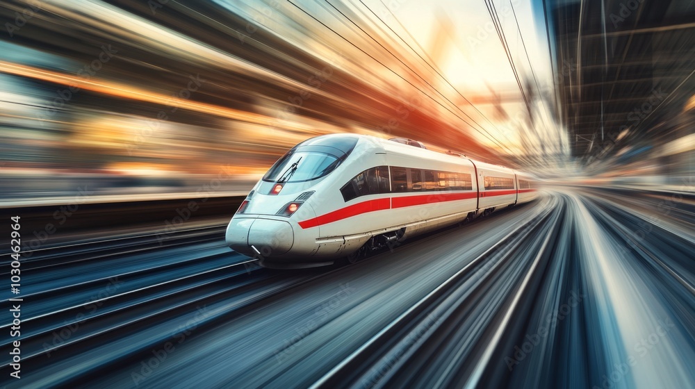 High-Speed Train in Motion on Urban Tracks High-Speed Train in Motion on Urban Tracks