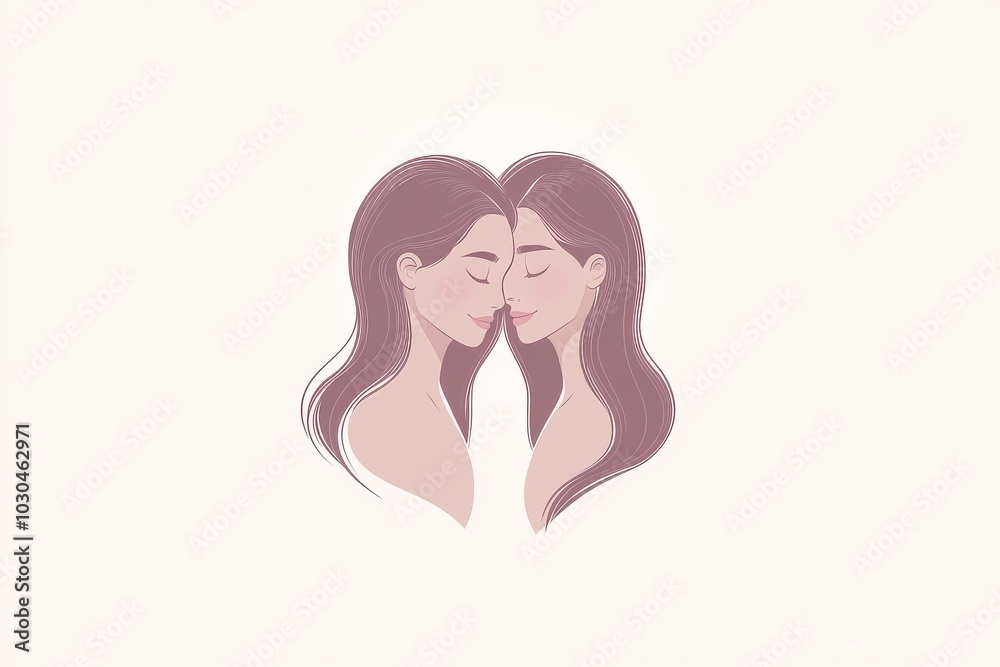 Simple stylized illustration of two faces in close embrace symbolizing love intimacy and connection in a minimalist warm toned style with soft lines and a tender atmosphere Simple stylized illustration of two faces in close embrace symbolizing love intimacy and connection in a minimalist warm toned style with soft lines and a tender atmosphere