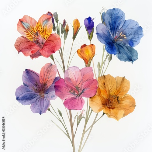 Colorful Wild Flowers Watercolor Illustration with White Background for Spring and Summer Decor Generative AI