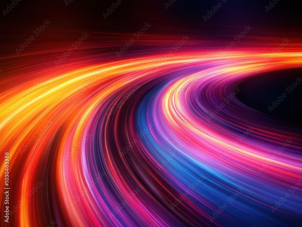 colorful light trails streak across a dark background, illustrating high-speed motion and energy. the dynamic colors evoke a sense of excitement and movement in a captivating design