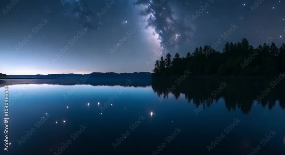Crystal Clear Lake Under a Starry Night Sky Crystal Clear Lake Under a Starry Night Sky