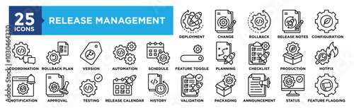 Release Management icon collection set. Containing design release, management, process, technology, software, business, project
