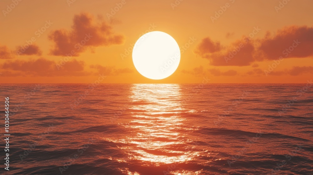 Sunset Over the Ocean with a Large, Bright Sun Sunset Over the Ocean with a Large, Bright Sun