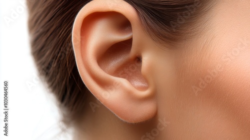 Closeup of a Woman s Ear  Human Ear Anatomy  Hearing Sense  Skin Texture photo